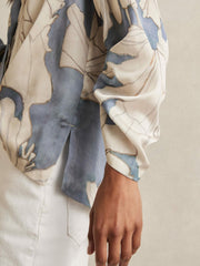 Floral Print Gathered Cut Out Shirt in Blue | Reiss Near Me