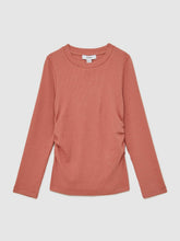 13-14 yrs Cotton Ruched Long-Sleeve T-Shirt with Stretch in Rose | Reiss