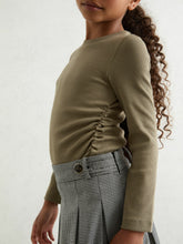 4-9 yrs Cotton Ruched Long-Sleeve T-Shirt with Stretch in Khaki | Reiss USA