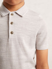 9-13 yrs Merino Wool Short Sleeve Polo Shirt in Wicker Melange | Reiss USA
