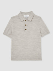 9-13 yrs Merino Wool Short Sleeve Polo Shirt in Wicker Melange | Reiss USA