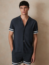 | Ché Stripe-Cuff Shirt in Navy | Reiss Sale