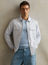Cotton Stripe Zip-Through Shirt in White/Soft Blue | Reiss Sale