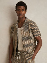 Zig-Zag Knit Cuban-Collar Shirt in Tobacco Brown | Reiss Near Me