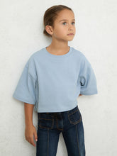9-13 yrs Cotton Oversized Cropped T-Shirt in Blue | Reiss Onsale