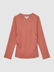 9-13 yrs Cotton Ruched Long-Sleeve T-Shirt with Stretch in Rose | Reiss Near Me