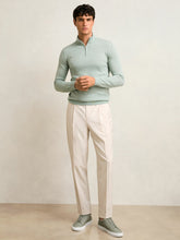 Merino Wool Half-Zip Jumper in Sage Green Melange | Reiss Discount