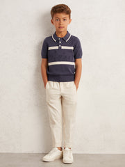 3-9 yrs Cotton Logo-Embossed Knit Polo Shirt in Indigo Blue/White | Reiss For Sale