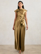 Acler Draped Satin Midi Dress in Gold Moss | Reiss US