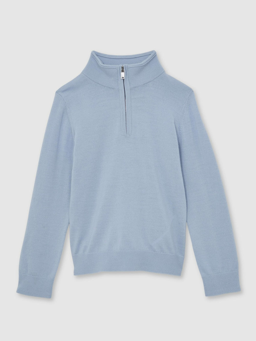 13-14 yrs Merino Wool Half-Zip Funnel Neck Jumper in Soft Blue Melange | Reiss