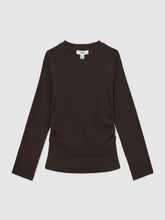 13-14 yrs Cotton Ruched Long-Sleeve T-Shirt with Stretch in Chocolate | Reiss