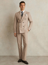 Slim-Fit Wool-Blend Double-Breasted Suit Blazer in Oatmeal Brown | Reiss