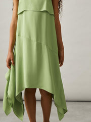 13-14 yrs Handkerchief-Hem Sleeveless Dress in Green | Reiss Sale