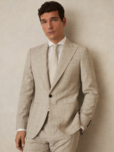 Slim-Fit Single-Breasted Wool Check Suit Blazer in Oatmeal Brown | Reiss US