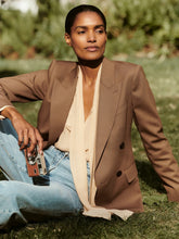 Petite Wool-Blend Double-Breasted Suit Blazer in Tan | Reiss US