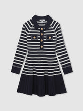 13-14 yrs Button-Detail Stripe Knitted Dress in Navy/White | Reiss US