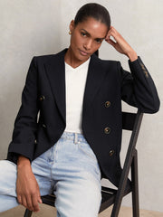 Petite Wool-Blend Double-Breasted Blazer in Navy | Reiss Sale