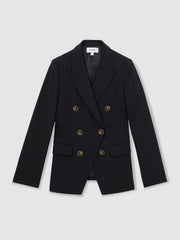 Petite Wool-Blend Double-Breasted Blazer in Navy | Reiss Sale