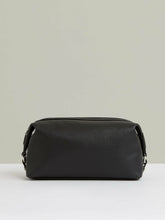 Micro-Grain Leather Washbag in Black | Reiss