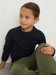 13-14 yrs Wool-Blend Open-Stitch Jumper with Cashmere in Navy | Reiss Near Me