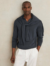 Merino Wool Open-Collar Polo Shirt in Midnight Navy | Reiss US
