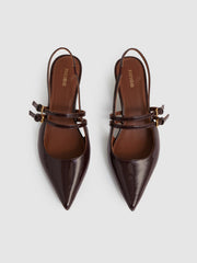 Leather Slingback Buckle Court Shoes in Oxblood | Reiss US