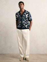 Paisley Jacquard Knit Shirt in Navy Blue/White | Reiss US