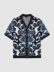 Paisley Jacquard Knit Shirt in Navy Blue/White | Reiss US