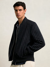 Wool-Blend Chalk-Stripe Bomber Jacket in Navy | Reiss For Sale