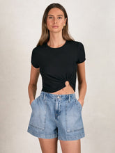Good American Denim Shorts With Linen in Indigo Blue | Reiss