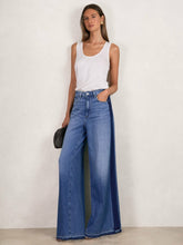Paige Side Stripe Wide Leg Jeans in Navy/Blue Stripe | Reiss