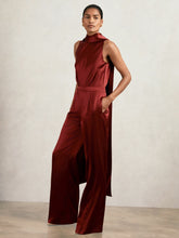 Satin Cape-Sash Jumpsuit in Dark Red | Reiss