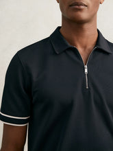 Textured Half-Zip Tipped Polo Shirt in Navy | Reiss Discount