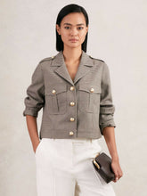 Wool Twin-Pocket Cropped Jacket in Neutral Check | Reiss Sale