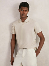 Textured Raglan Half-Zip Polo Shirt in Stone | Reiss Sale