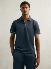 Textured Half-Zip Tipped Polo Shirt in Airforce Blue | Reiss