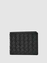 Leather Large Lattice-Effect Wallet in Black | Reiss