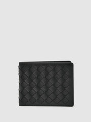 Leather Large Lattice-Effect Wallet in Black | Reiss