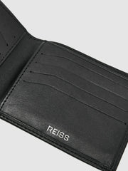 Leather Large Lattice-Effect Wallet in Black | Reiss