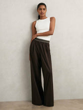 Wide-Leg Contrast-Waistband Trousers in Chocolate Brown | Reiss Sale