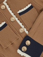 13-14 yrs Scallop-Trim Rib-Knit Dress in Camel | Reiss