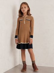 9-13 yrs Scallop-Trim Rib-Knit Dress in Camel | Reiss Onsale