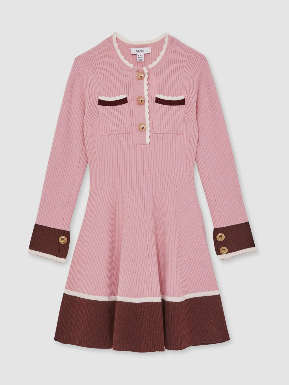 13-14 yrs Scallop-Trim Rib-Knit Dress in Pink | Reiss Discount