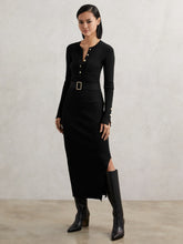 Buttoned Rib-Knit Midi Dress in Black | Reiss Sale