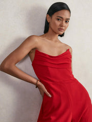 Structured Strapless Wide-Leg Jumpsuit in Red | Reiss Sale