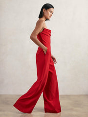 Structured Strapless Wide-Leg Jumpsuit in Red | Reiss Sale