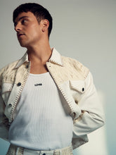 | Tom Daley Crochet Denim Jacket in Off White | Reiss