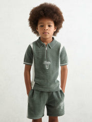 3-9 yrs Chenille Tipped Motor Cars Polo Shirt in Dark Sage Green/White | Reiss Onsale