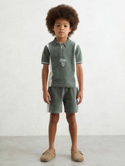 3-9 yrs Chenille Tipped Motor Cars Shorts in Dark Sage Green/White | Reiss Onsale