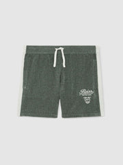 9-13 yrs Chenille Tipped Motor Cars Shorts in Dark Sage Green/White | Reiss